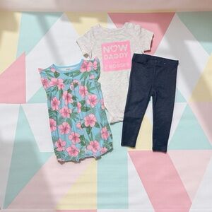 Floral and Graphic Kids Matching Set - Blue, Pink, Gray
